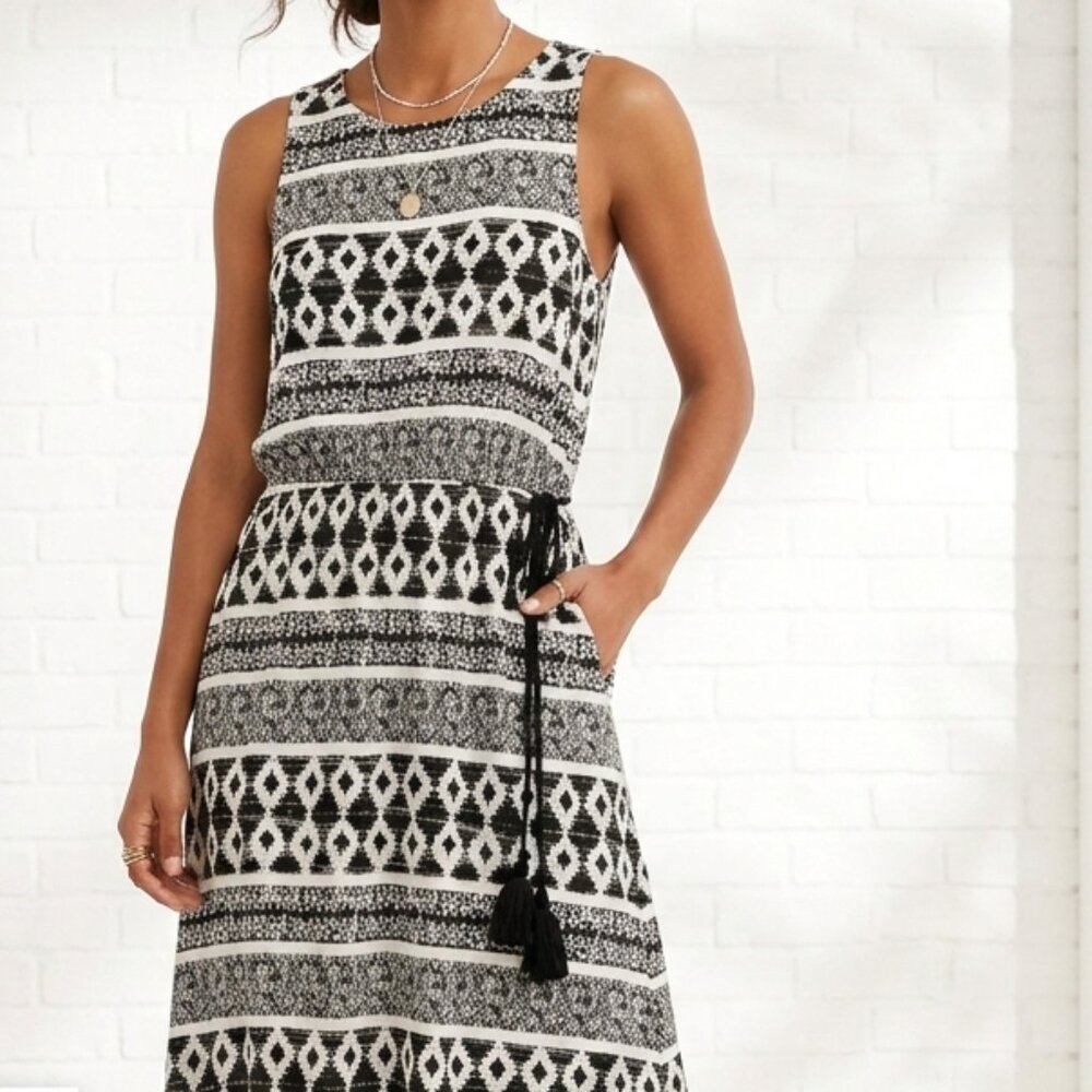 Geometric Ikat Ann Taylor Loft Black White Sleeveless High Low Dress Size S Smal